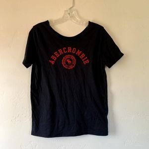 Abercrombie Y2K/early 2000s cut neckline black shirt with red embroidery